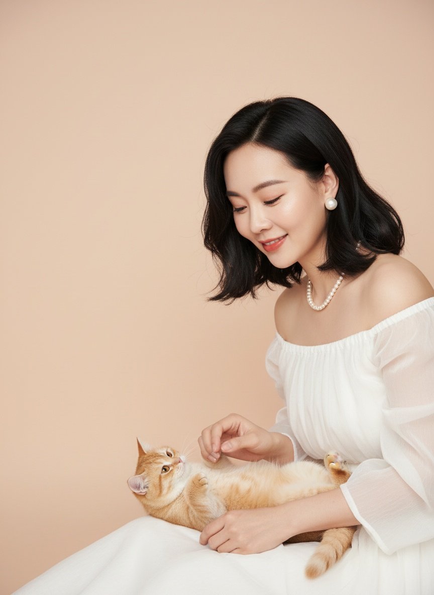 Cynthia Hong with a cat