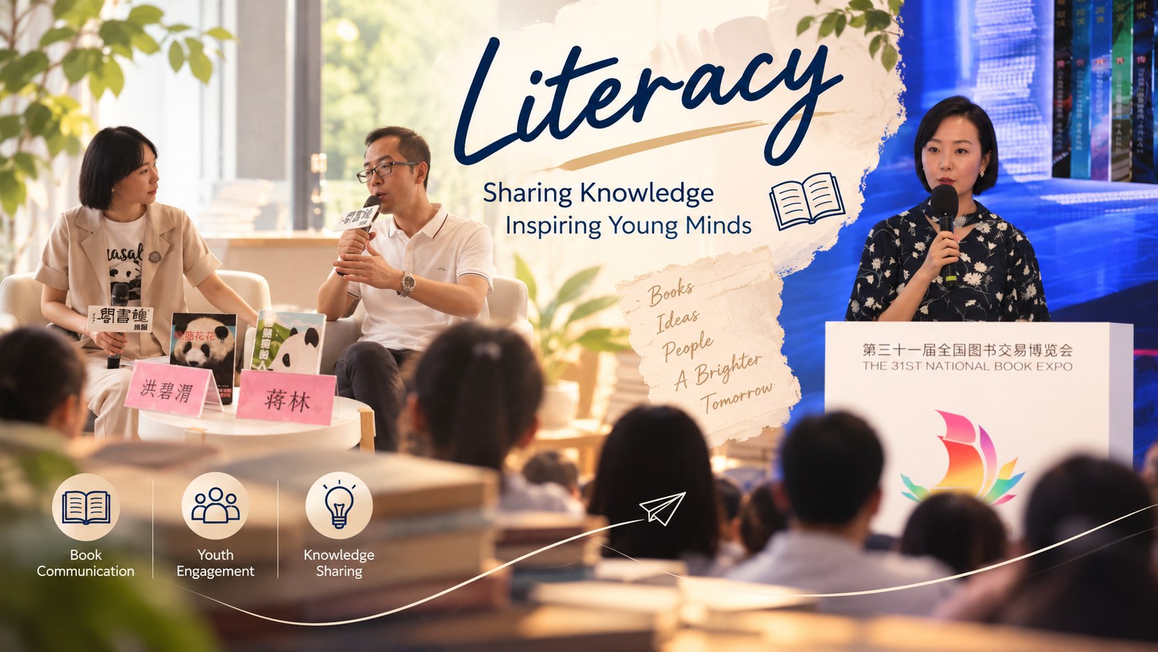 Literacy publishing and book event collage